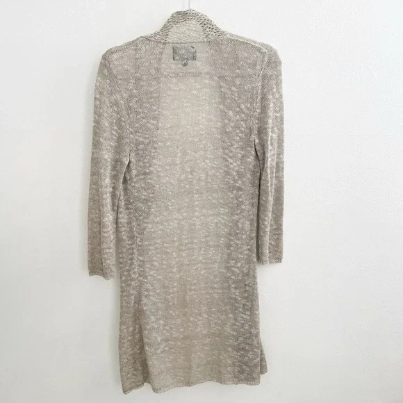 Cynthia Rowley Linen Cardigan Sweater Duster Open Knit Taupe Womens Medium NWOT - Picture 3 of 7